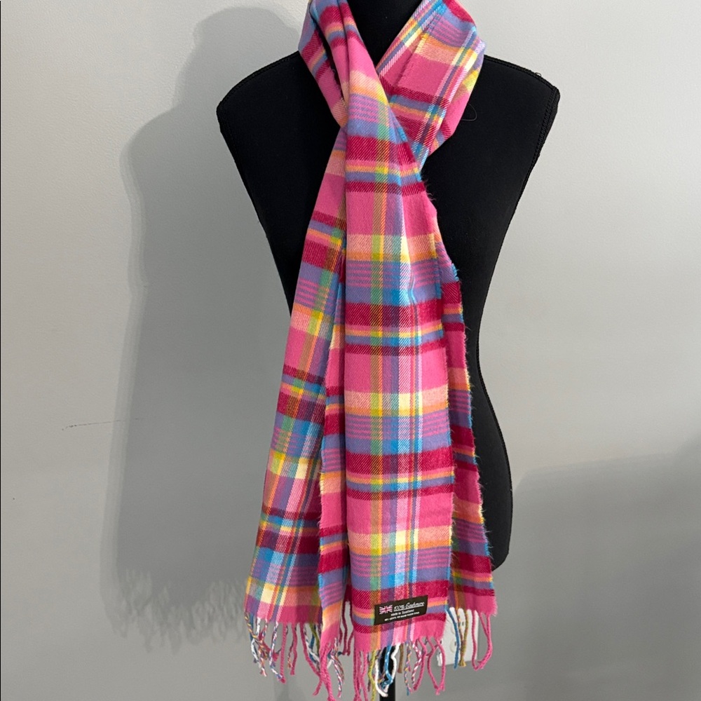 Pink Plaid Cashmere Scarf
